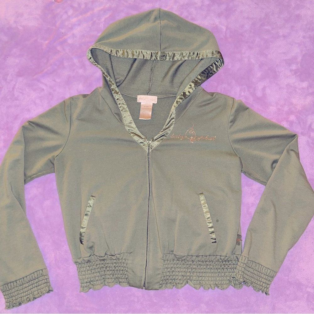 RARE Y2K Baby Phat Green Rhinestone Zip Up Hoodie Jacket